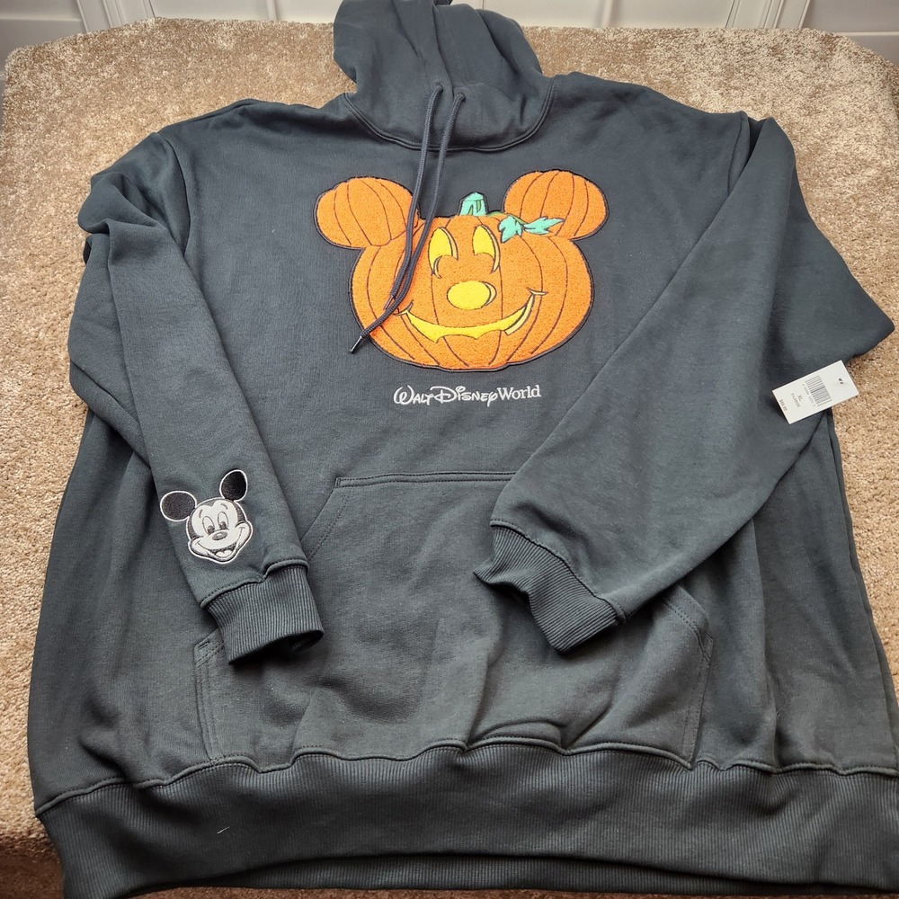 Disney World Mickey Mouse Pumpkin Halloween Hoodie Charcoal Gray XL NEW